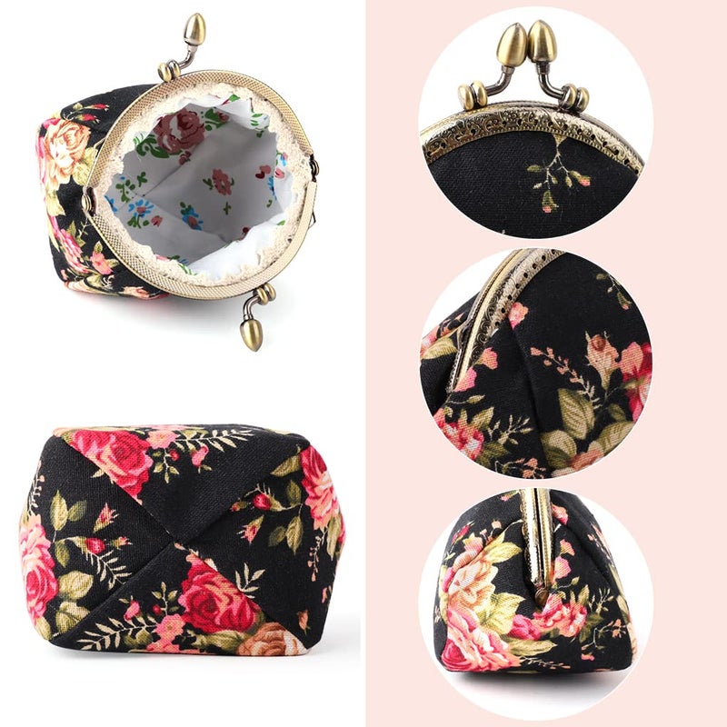 Oyachic Floral Coin Purse,Cute Flower Change Purse,Vintage Wallet with Clasp,Coin Holder Pouch for Woman Girls - Image 2